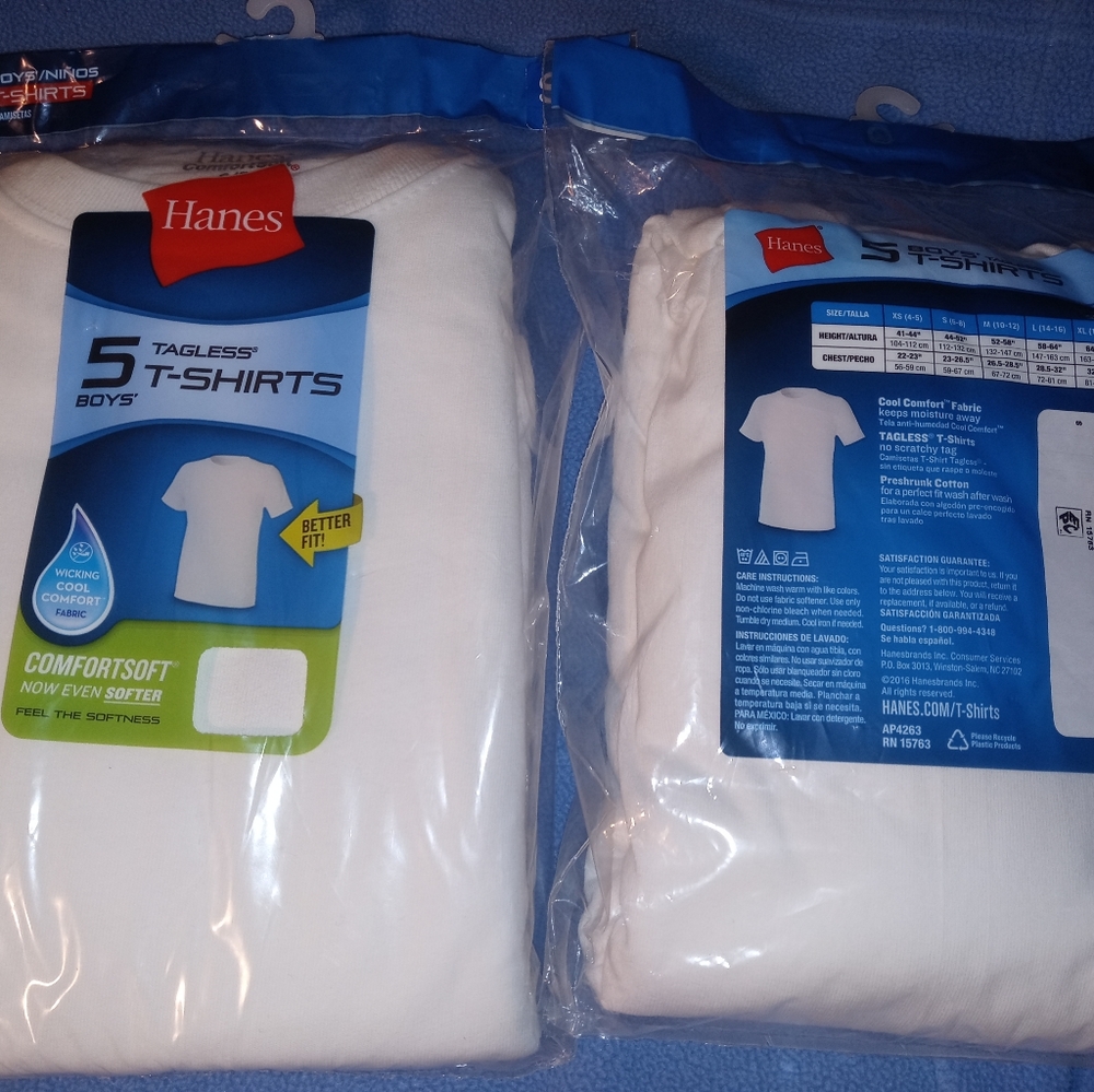 10 NWT Hanes Boys Tagless T-shirts (2 five-packs)